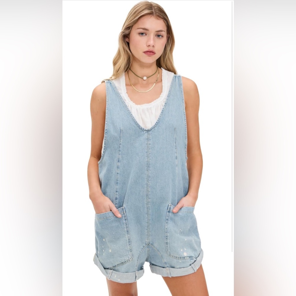 We The Free Light Blue Denim Overalls shorts